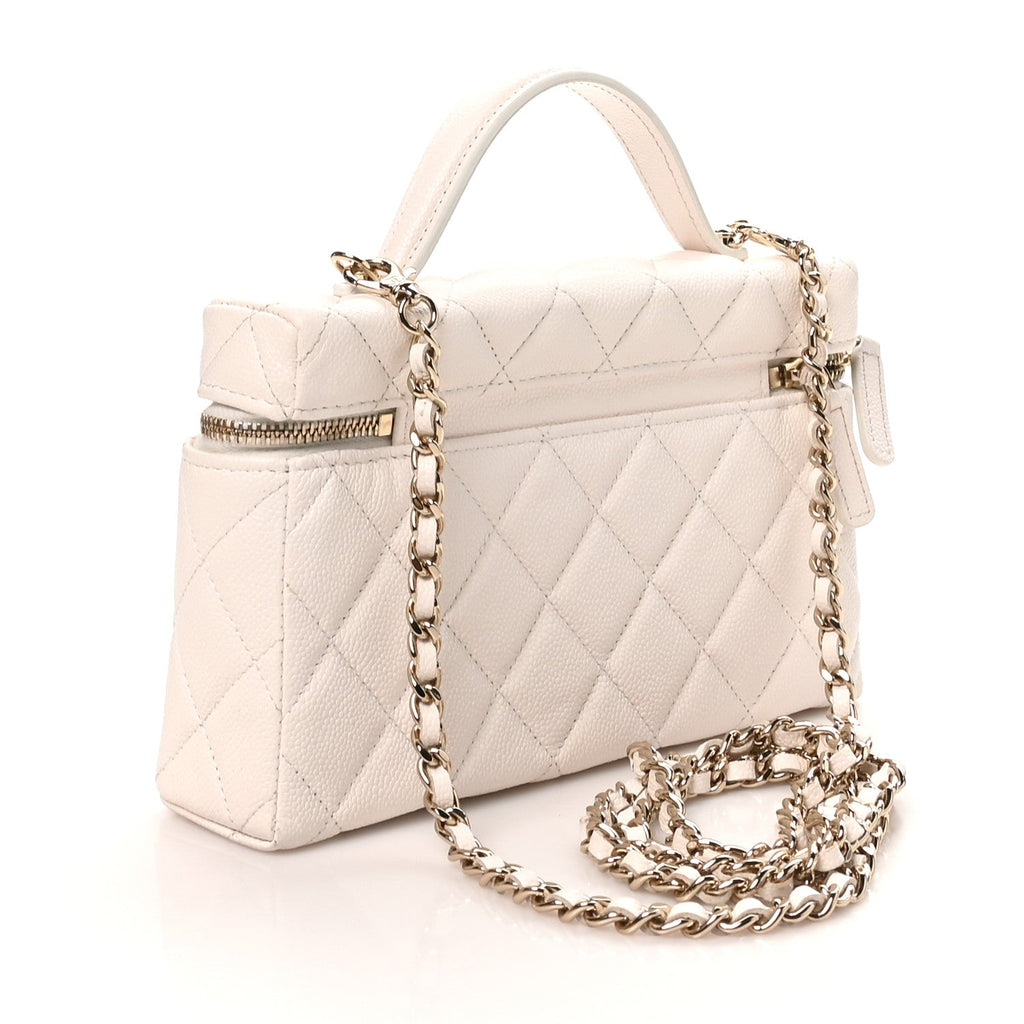 Caviar Quilted Top Handle Slim Vanity With Chain White