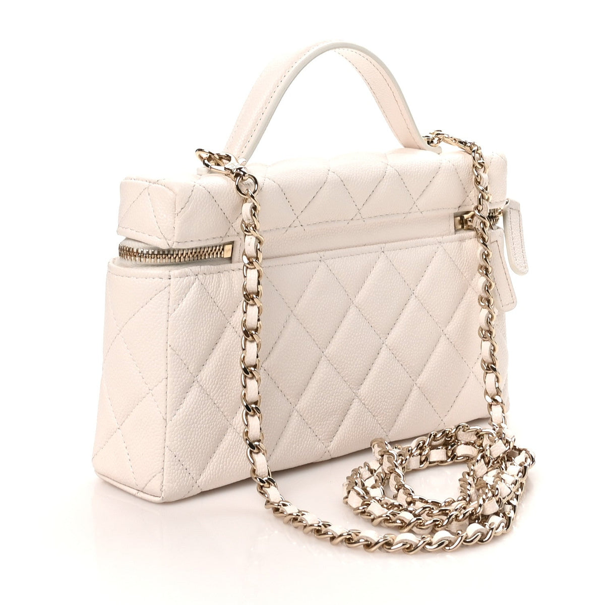 Caviar Quilted Top Handle Slim Vanity With Chain White