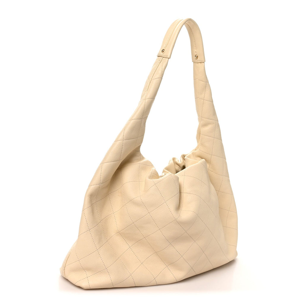 Calfskin Quilted Maxi Hobo Beige