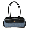Calfskin Denim Stitched Urban Essentials Small Shopping Bag Blue Black