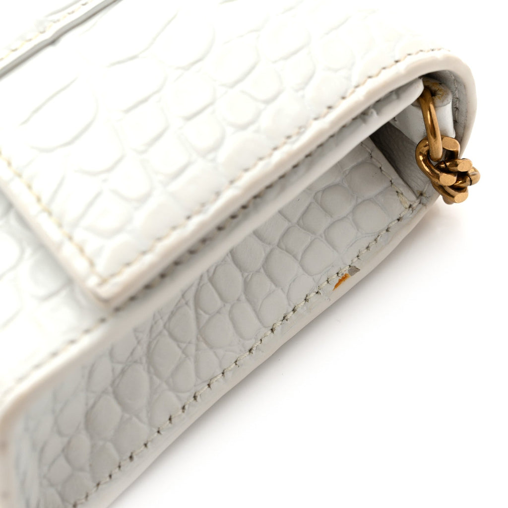 Shiny Calfskin Crocodile Embossed Hourglass Chain Bag White