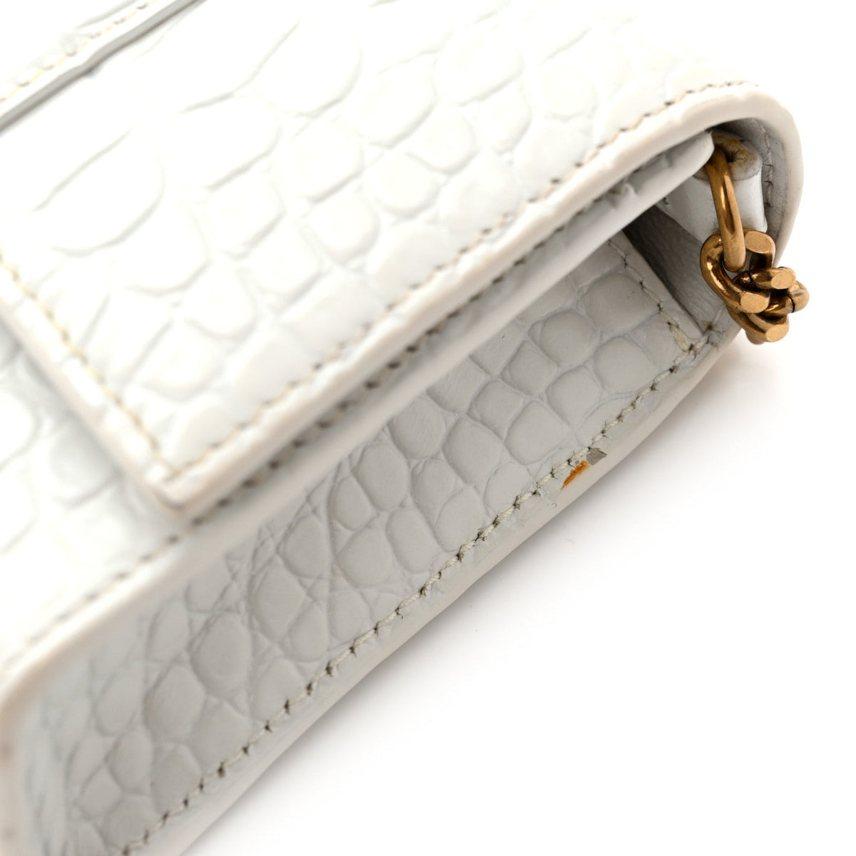 Shiny Calfskin Crocodile Embossed Hourglass Chain Bag White