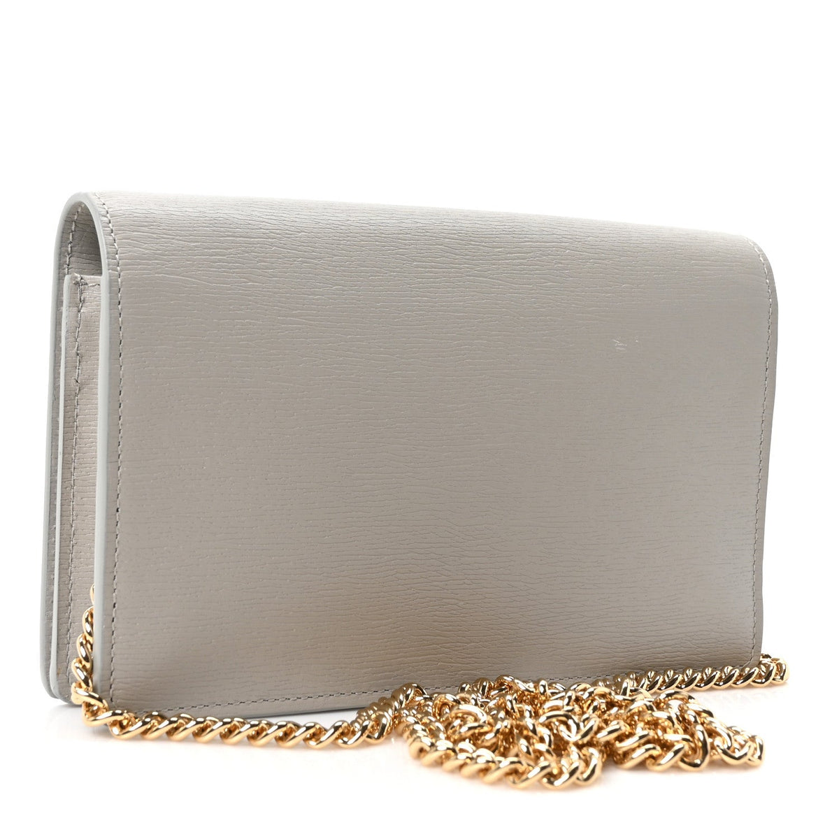 Textured Calfskin Script Logo Wallet On Chain Grey