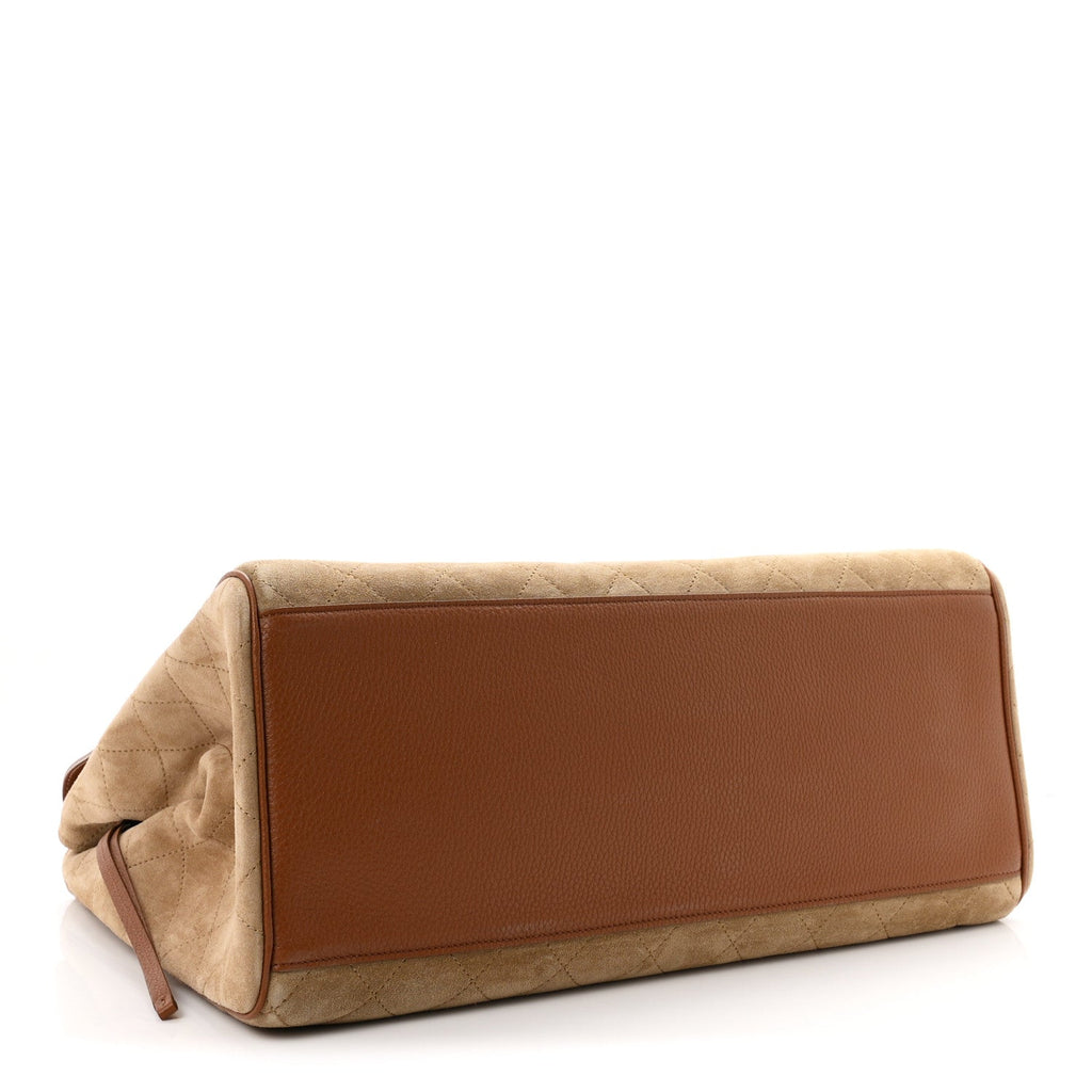 Grained Calfskin Suede Large Urban Essentials Shopping Bag Dark Beige Camel