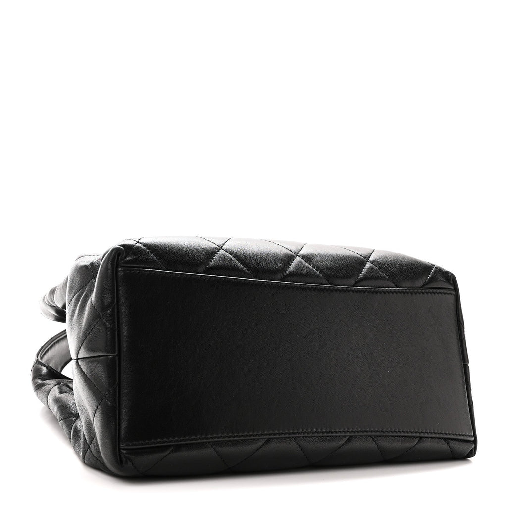 Shiny Lambskin Quilted CC Belt Shopping Bag Black