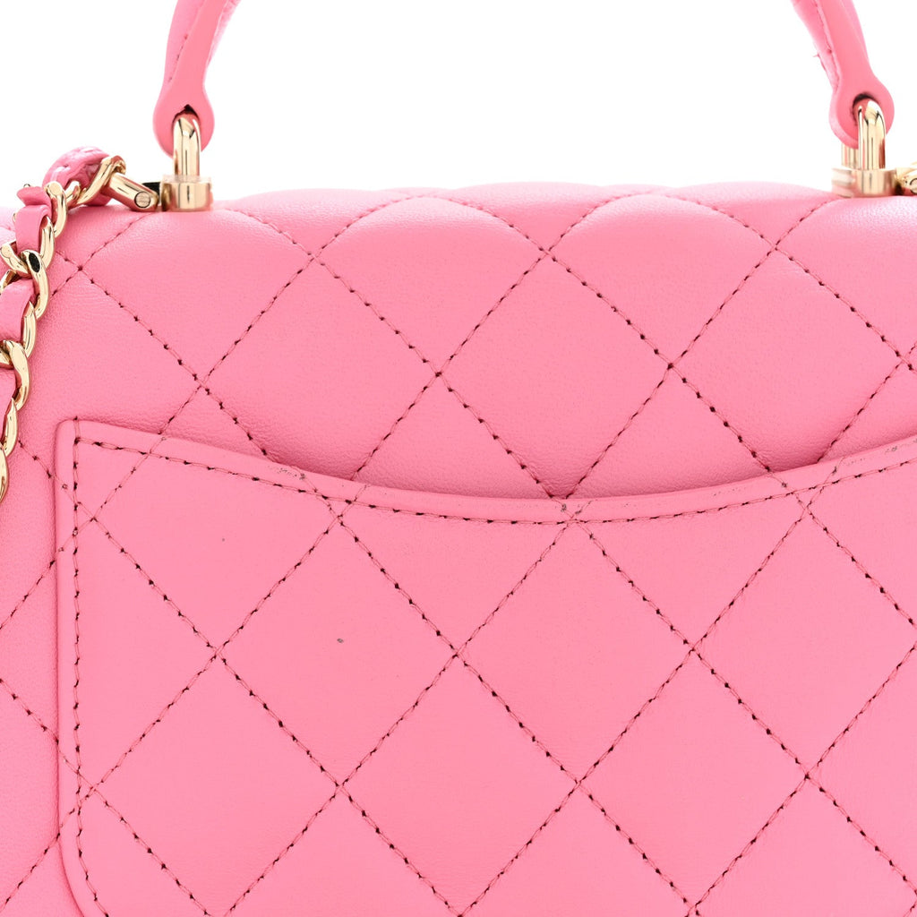 Lambskin Quilted Mini Top Handle Rectangular Flap Light Pink
