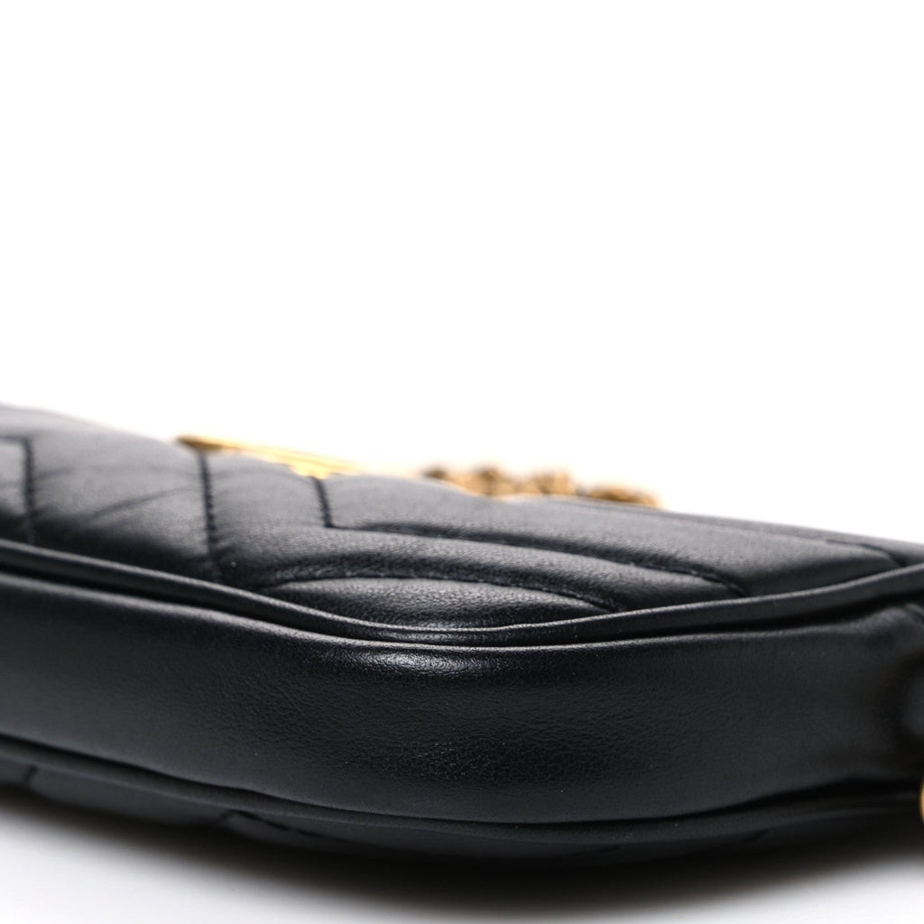 Calfskin Matelasse Mini GG Marmont Chain Crossbody Bag Black