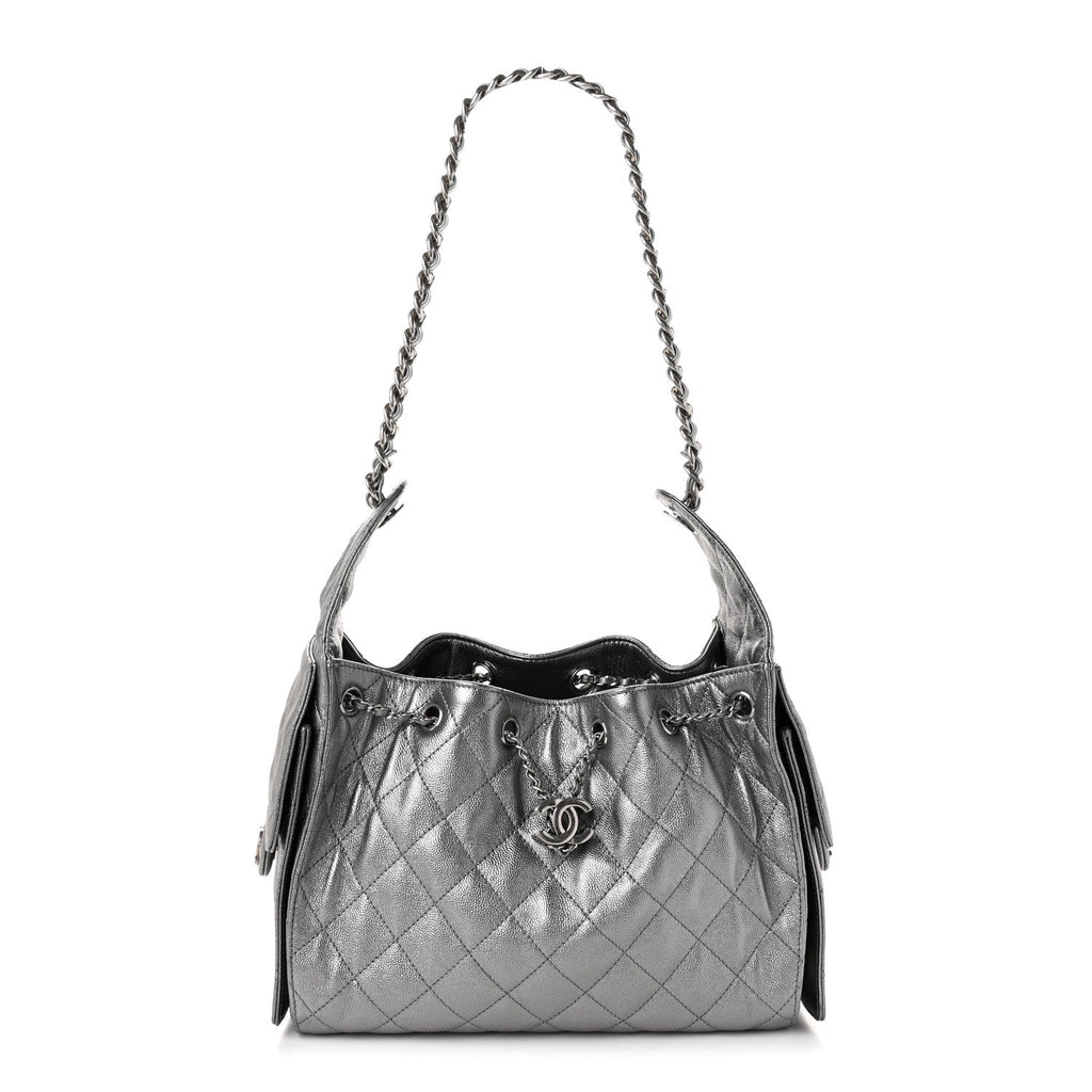 Metallic Caviar Quilted Small Chanel 25 Handbag Anthracite