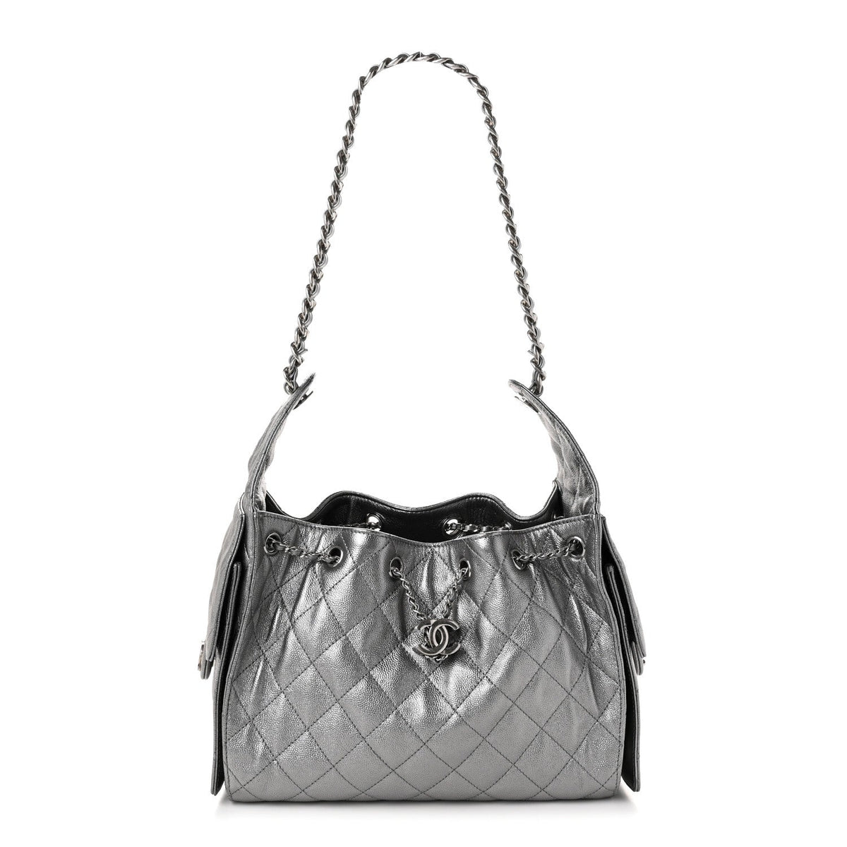 Metallic Caviar Quilted Small Chanel 25 Handbag Anthracite