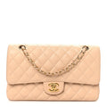 Caviar Quilted Medium Double Flap Beige