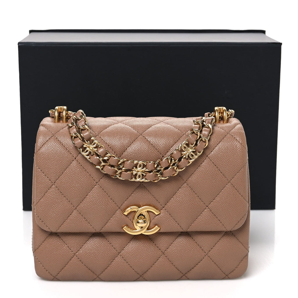 Caviar Quilted Mini Coco First Flap Beige