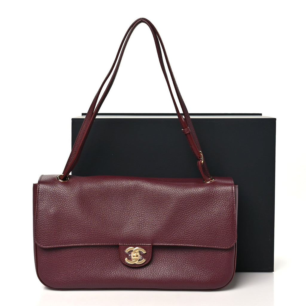 Grained Calfskin Small Souplissimo Maxi Flap Burgundy
