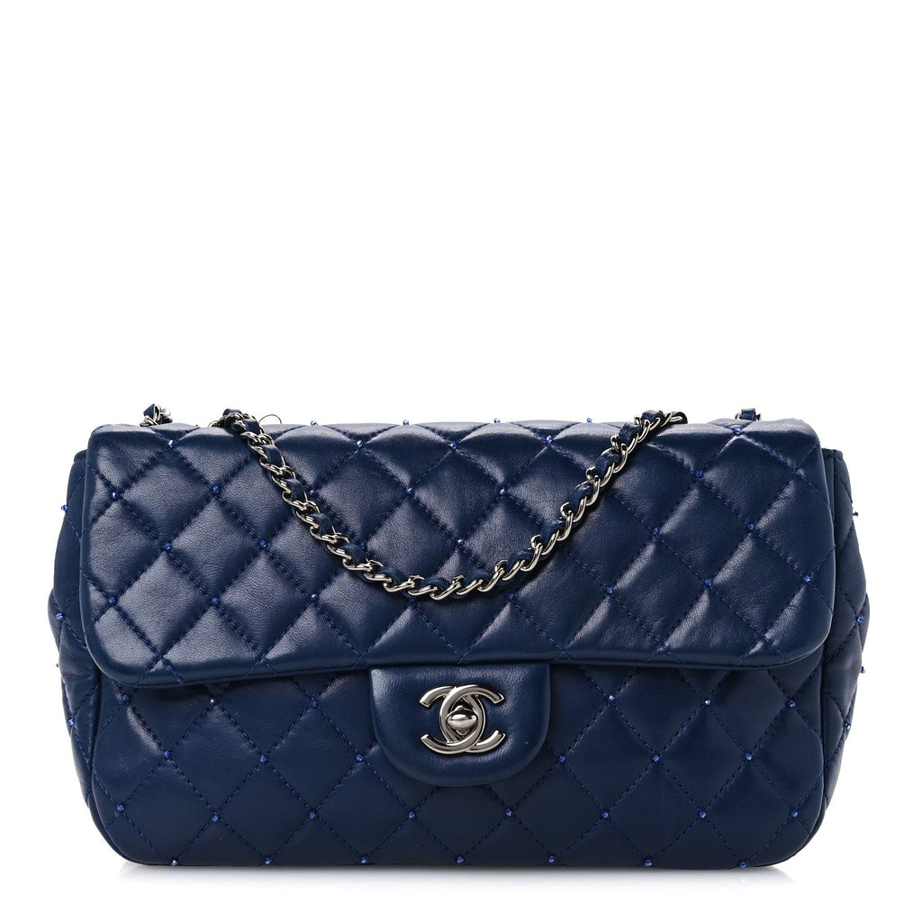 Lambskin Quilted Strass Flap Dark Blue
