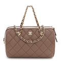Caviar Quilted Barrel Clutch With Chain Brown