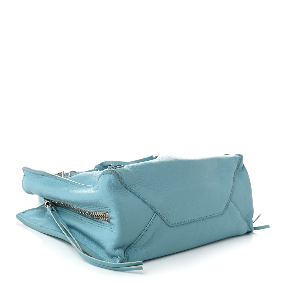 Supple Calfskin Papier Mini A4 Zip Around Tote Bleu Caraibes