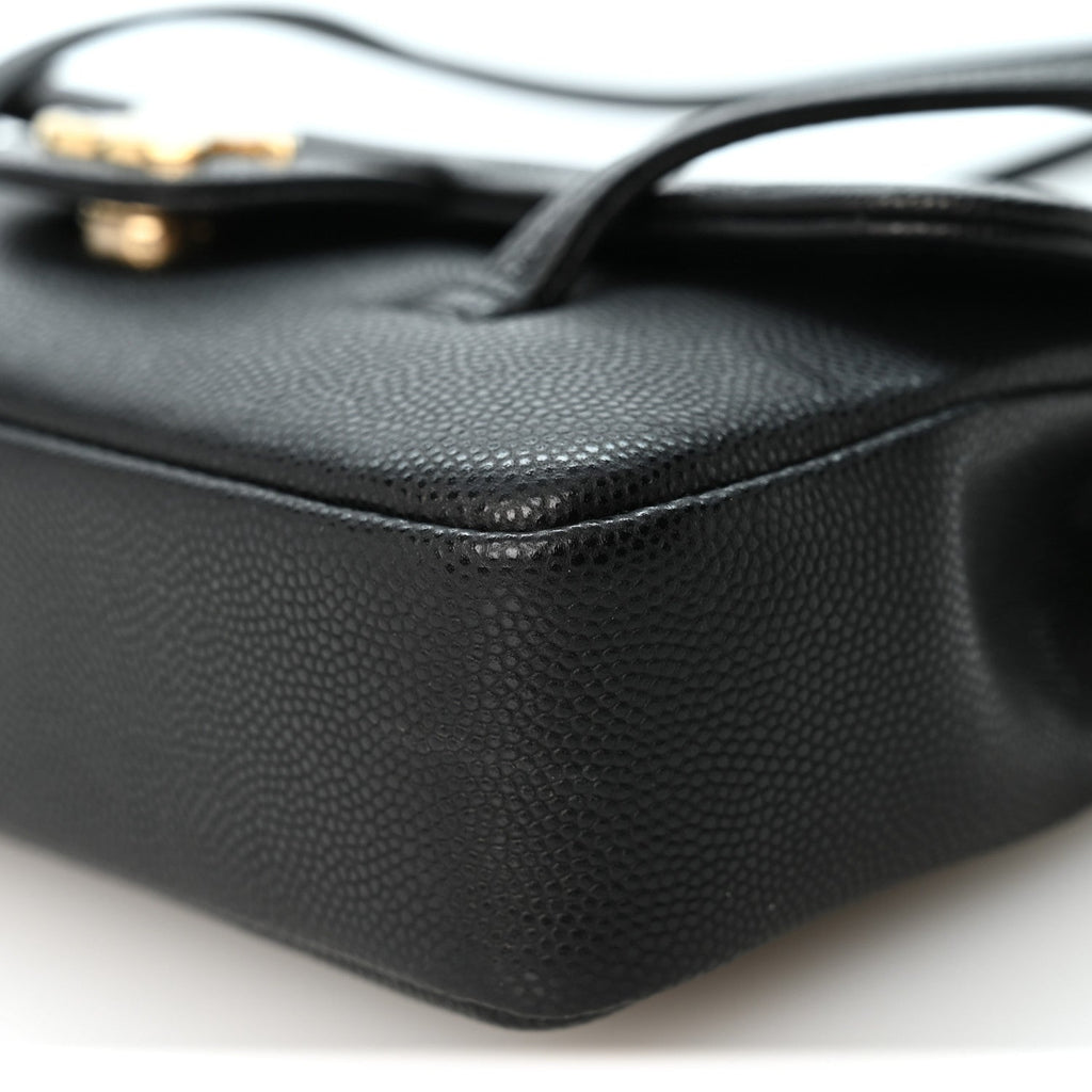 Shiny Caviar Mini Preppy Coco Shoulder Bag Black
