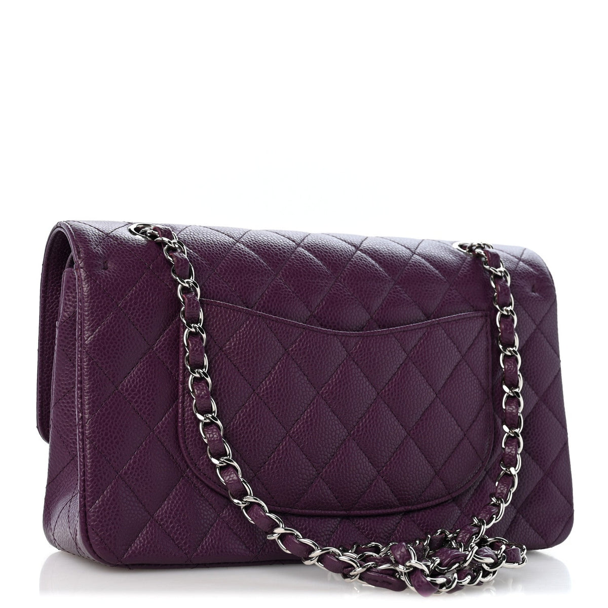 Caviar Quilted Medium Double Flap Purple