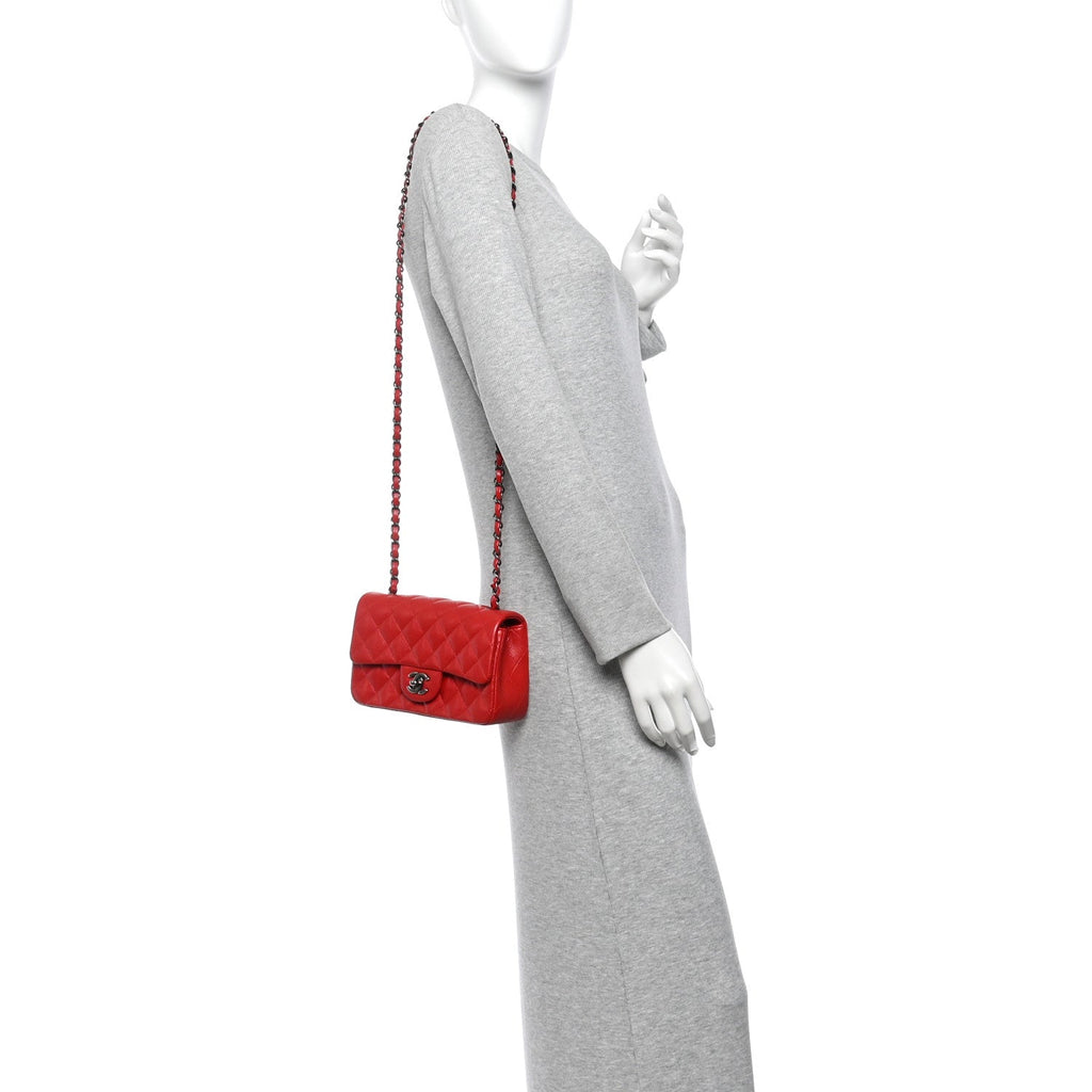 Caviar Quilted Mini Rectangular Flap Red