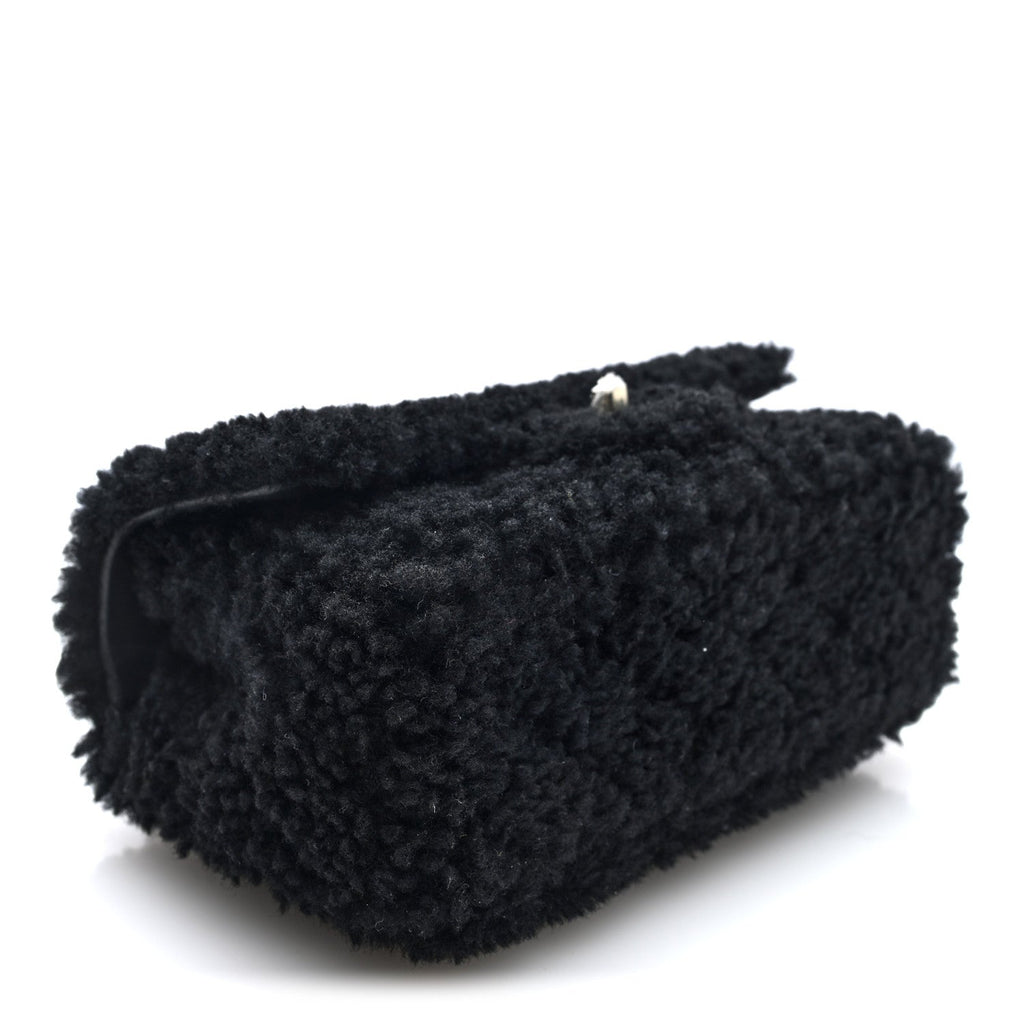 Shearling Quilted Mini Top Handle Rectangular Flap Black