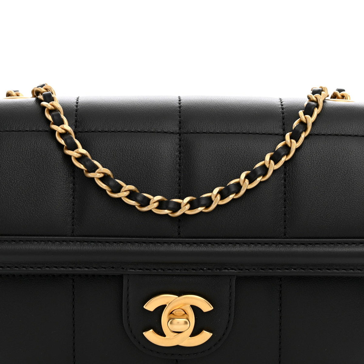 Lambskin Calfskin Mini Chocolate Bar Flap Bag Black