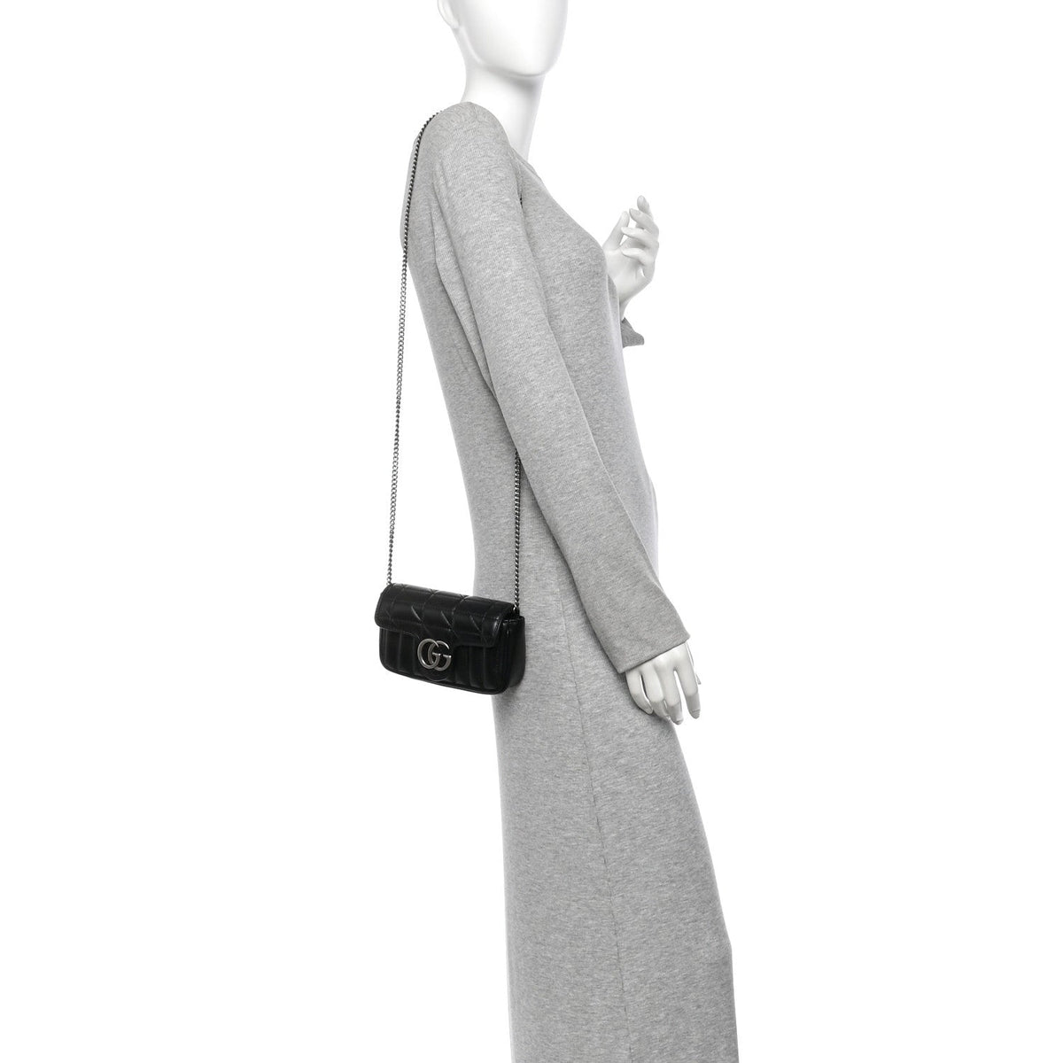 Calfskin Matelasse Aria Super Mini GG Marmont Shoulder Bag Black