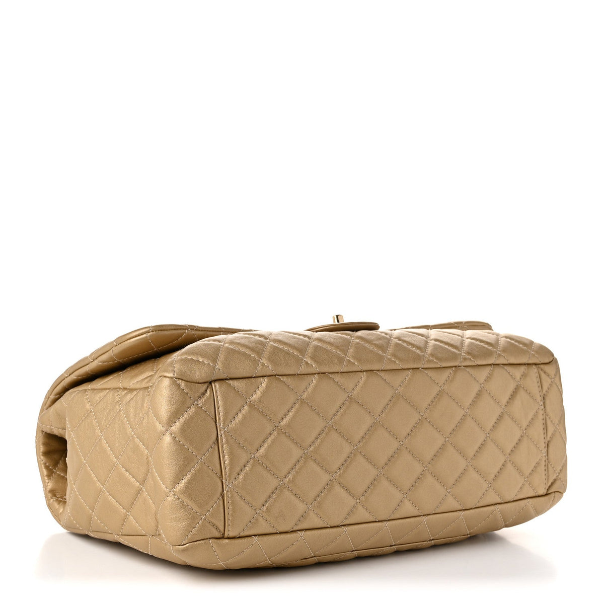 Metallic Calfskin Quilted Small XXL Travel Flap Bag Gold