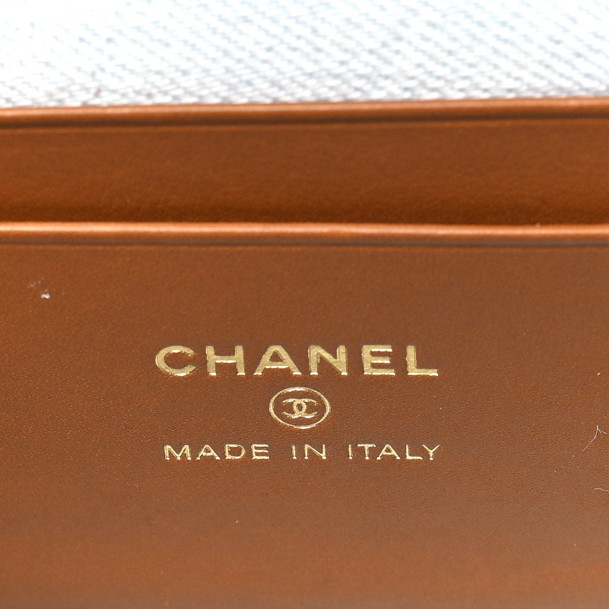 Washed Denim Calfskin Quilted Top Handle Slim Vanity Case With Chain Blue Brown Blue Brown
