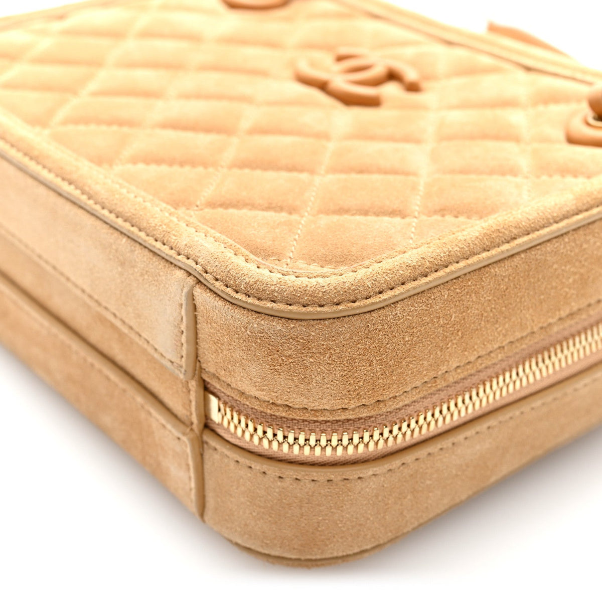 Suede Quilted CC Tassel Camera Case Light Brown