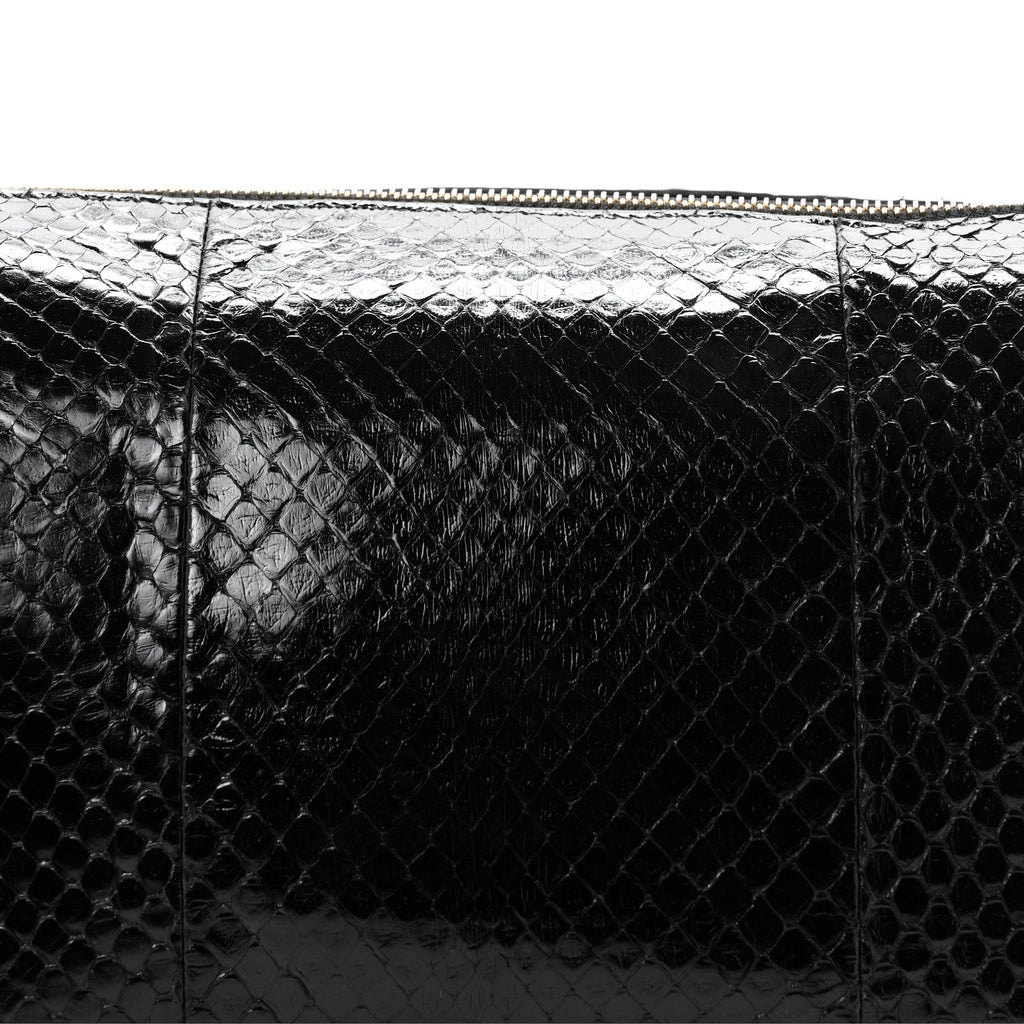 Snakeskin Half Horsebit Medium Shoulder Bag Black