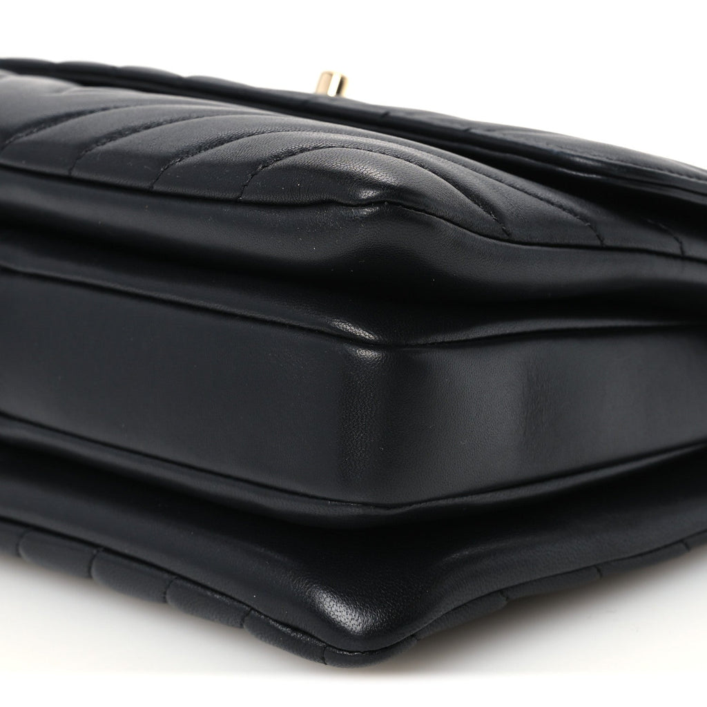 Lambskin Chevron Quilted Small Trendy CC Dual Handle Flap Bag Black