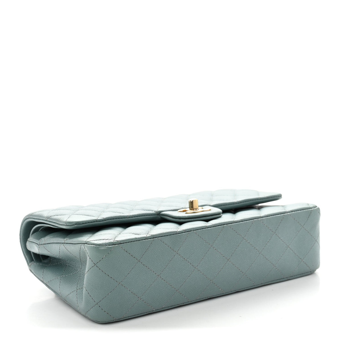 Iridescent Caviar Quilted Medium Double Flap Light Blue