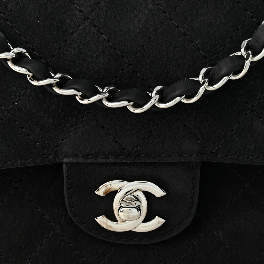 Suede Quilted Medium Double Flap Black