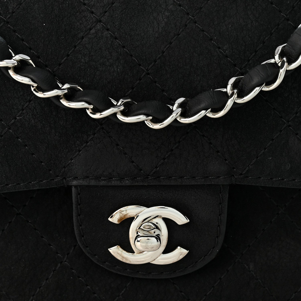 Suede Quilted Medium Double Flap Black