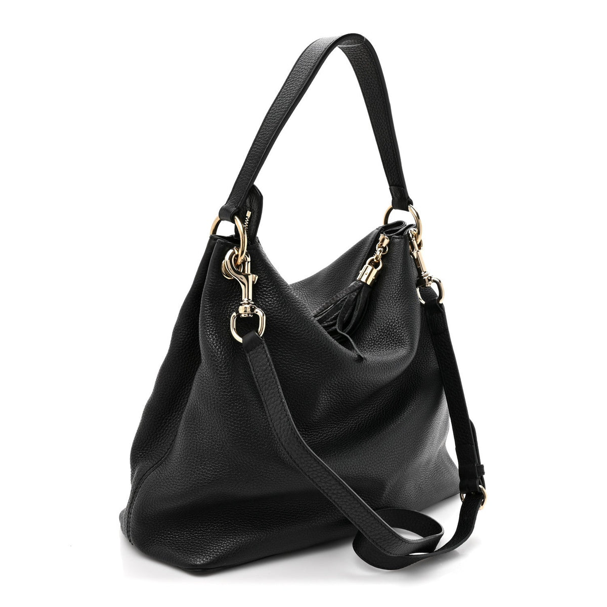 Pebbled Calfskin Large Soho Hobo Black