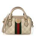 GG Supreme Monogram Textured Dollar Calfskin Web Super Mini Ophidia Top Handle Bowler Bag Beige Mystic White Oatmeal