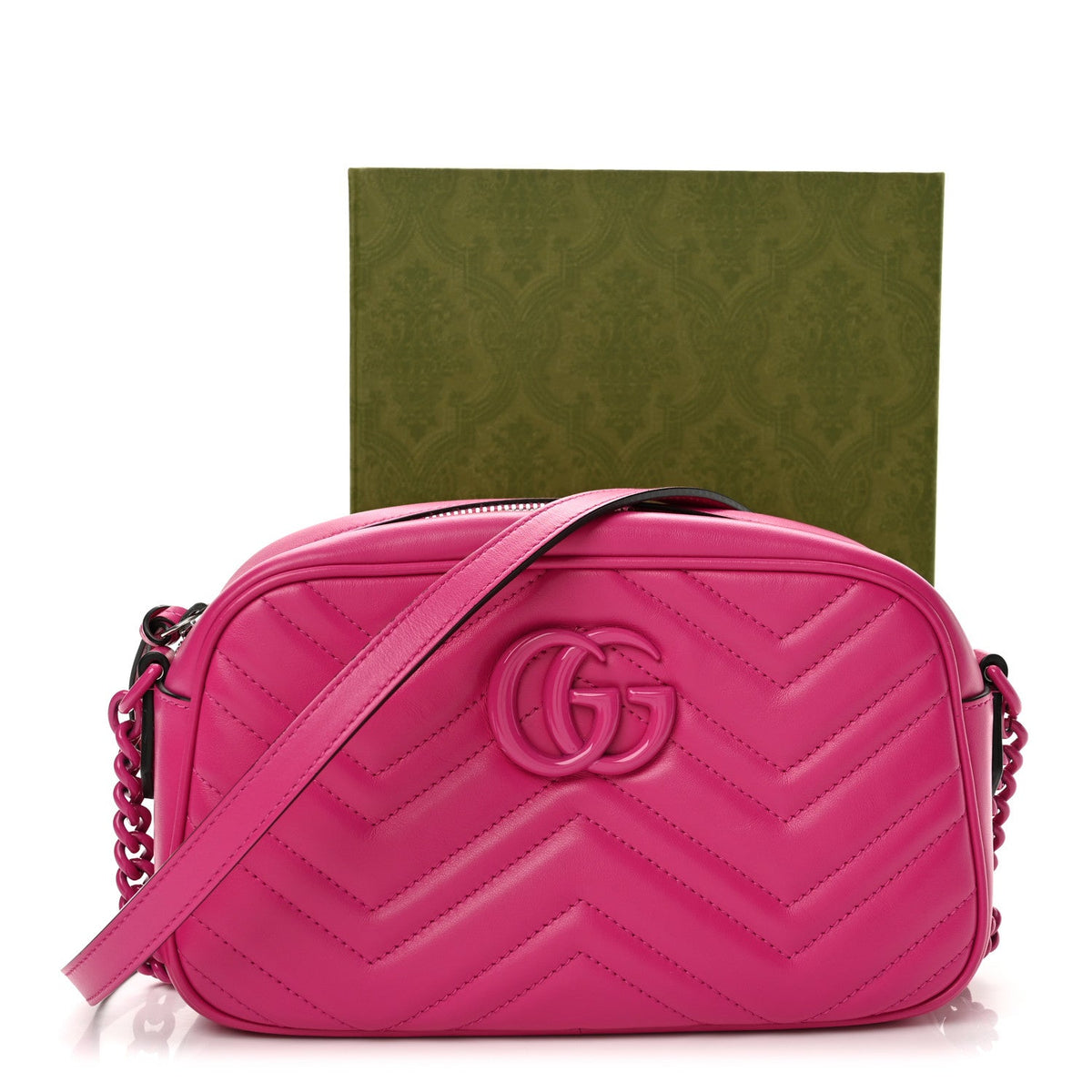 Calfskin Matelasse Monochrome Small GG Marmont Chain Shoulder Bag Classic Fuxia