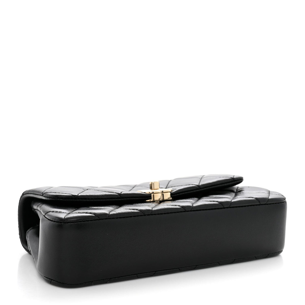 Lambskin Quilted Rectangular Phone Holder Clutch With Chain Black
