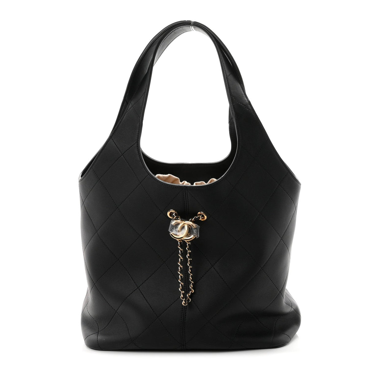 Calfskin Quilted Medium Shopping Bag Black