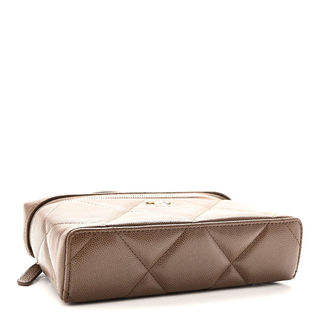 Caviar Quilted Top Handle Slim Vanity With Chain  Light Brown