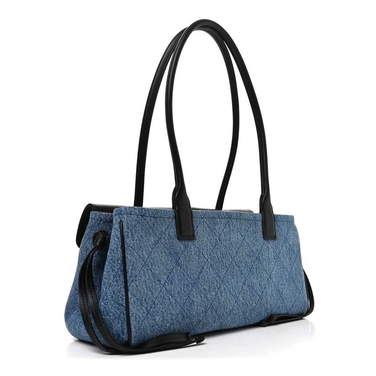 Calfskin Denim Stitched Urban Essentials Small Shopping Bag Blue Black