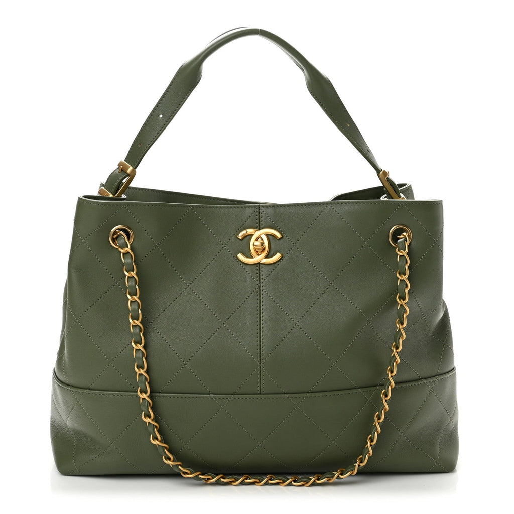 Calfskin Quilted Small Coco Base Shopping Bag Khaki