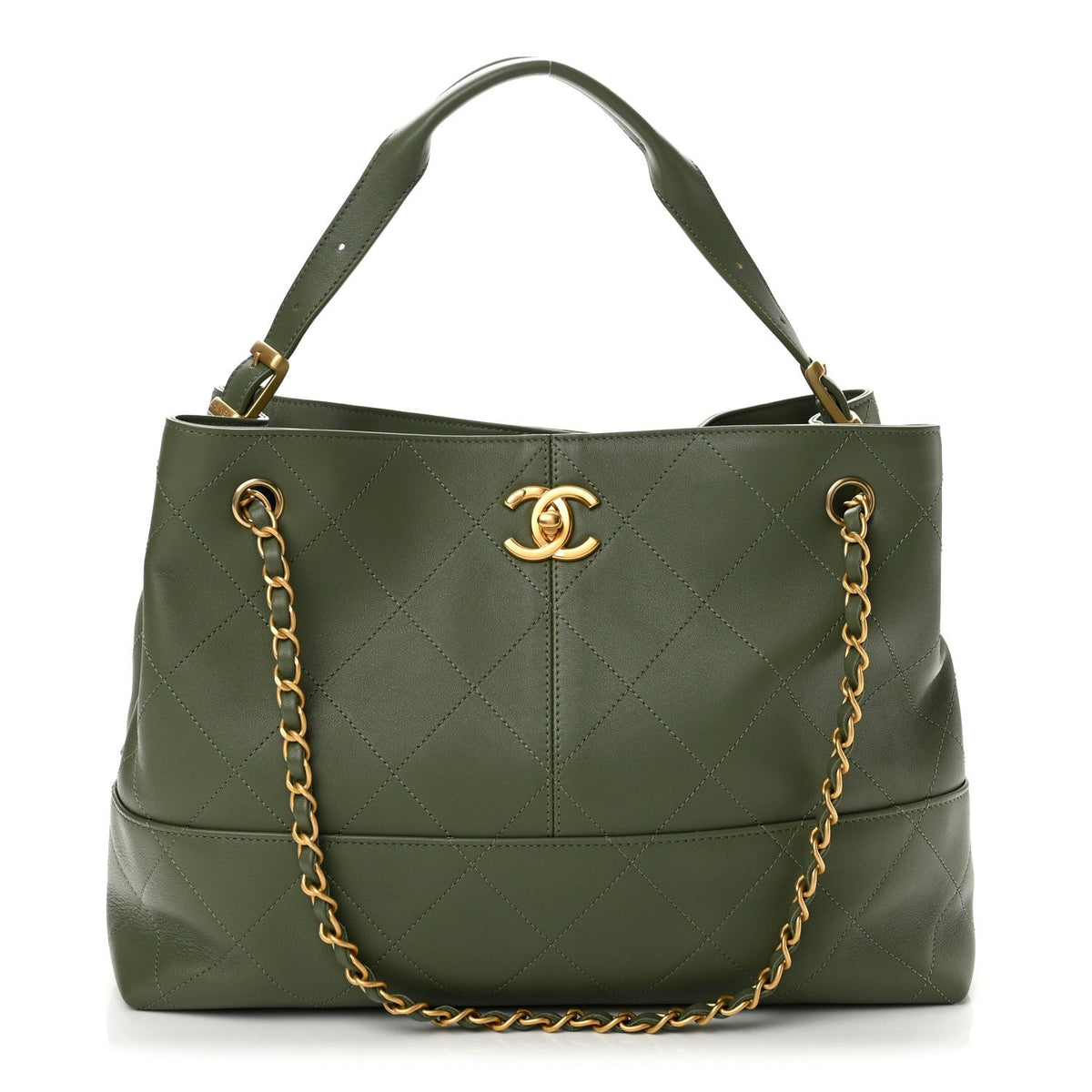 Calfskin Quilted Small Coco Base Shopping Bag Khaki