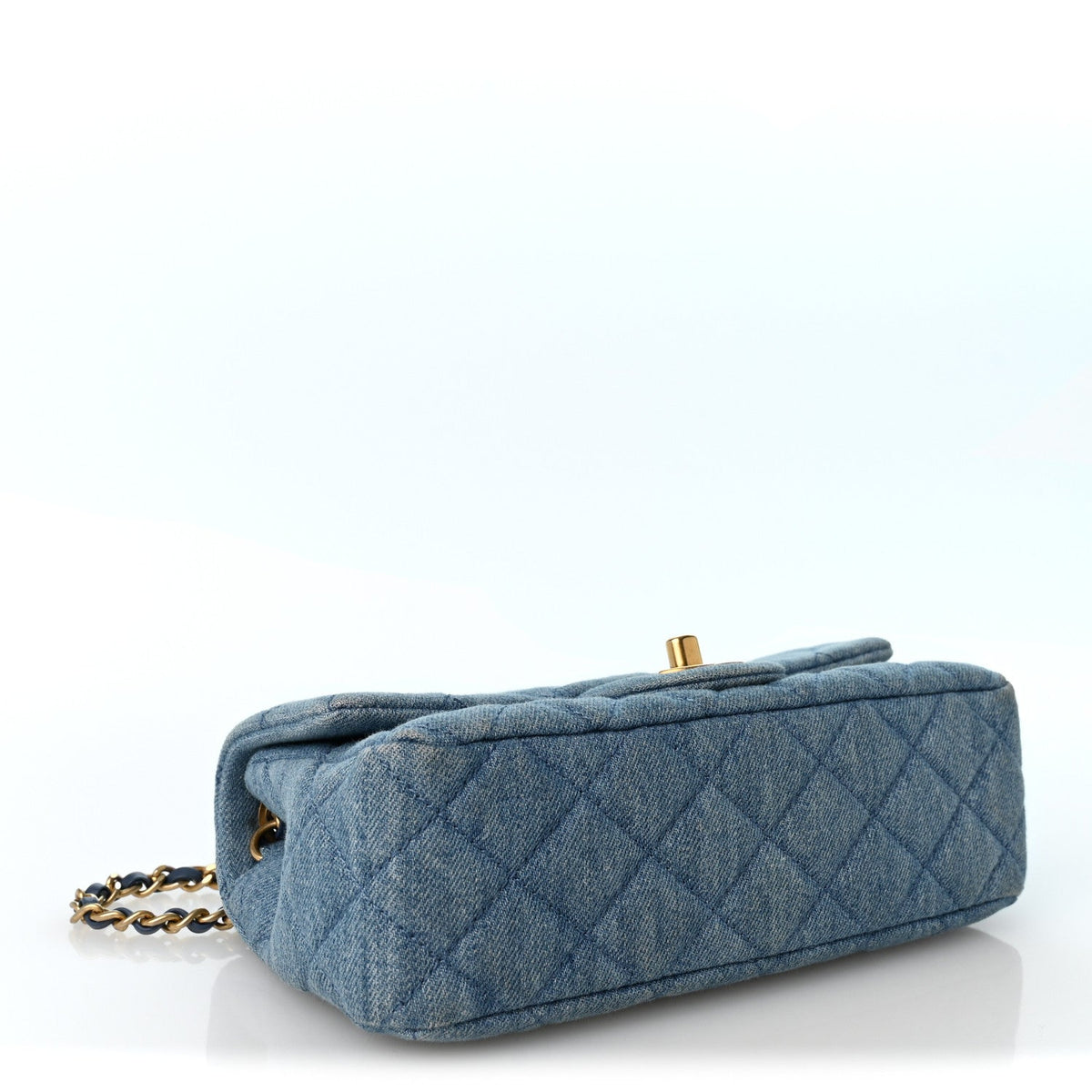 Denim Quilted Mini Pearl Crush Rectangular Flap Blue