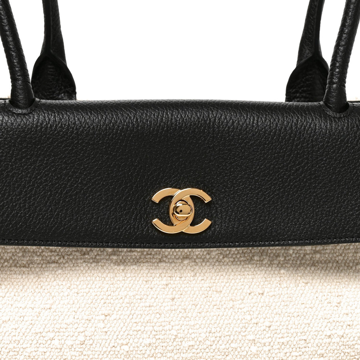 Grained Calfskin Boucle Urban Essentials Small Shopping Bag Ecru Black