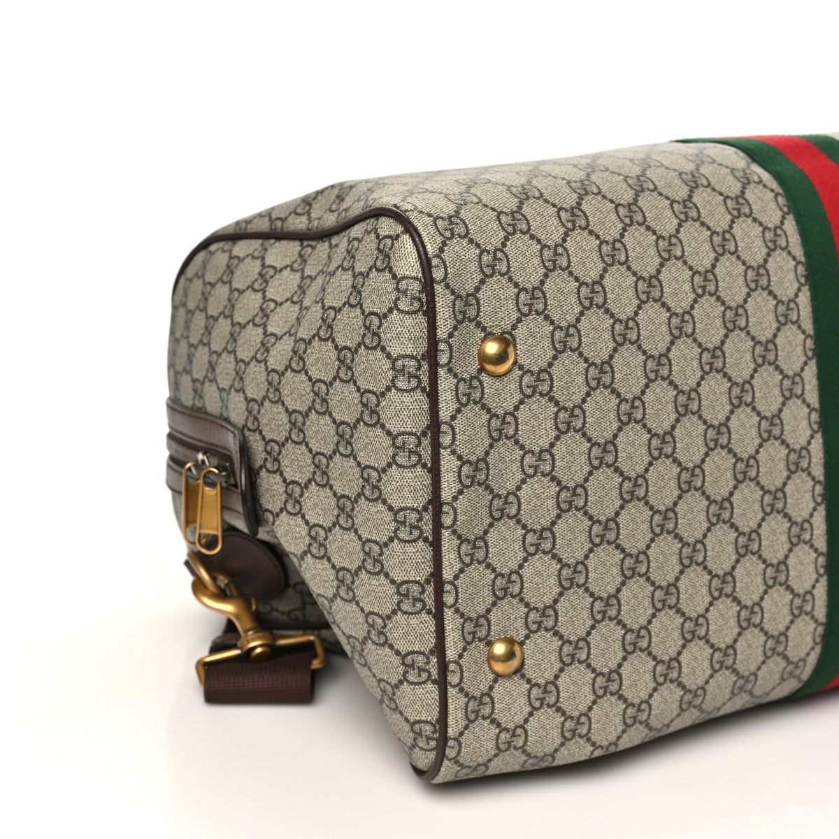 GG Supreme Monogram Textured Dollar Calfskin Web Medium Ophidia Carry-On Duffle Bag Beige Ebony New Acero