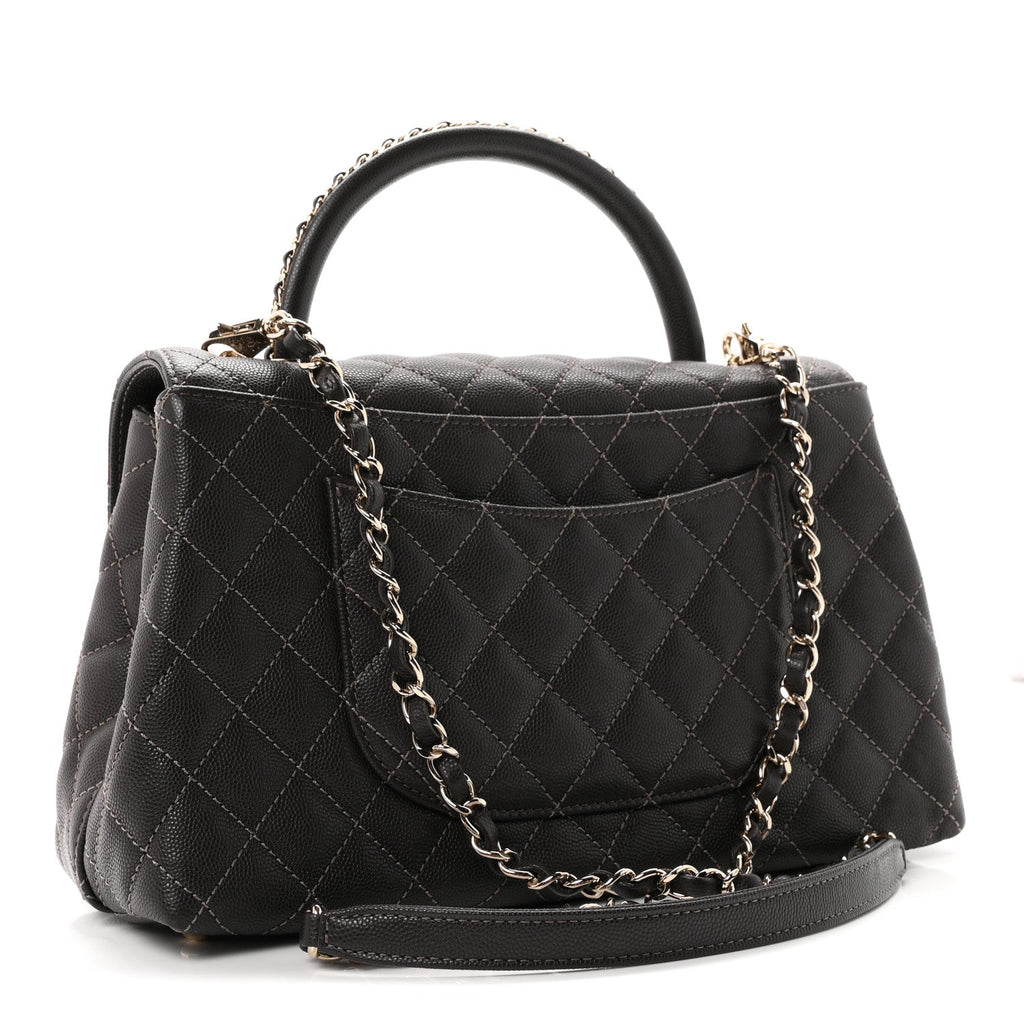 Caviar Quilted Small Coco Handle Flap Dark Brown