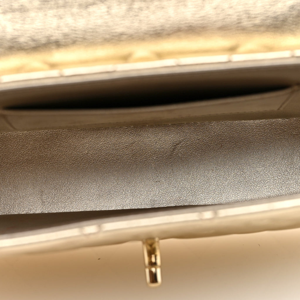 Metallic Lambskin Quilted Flap Phone Holder With Chain Gold