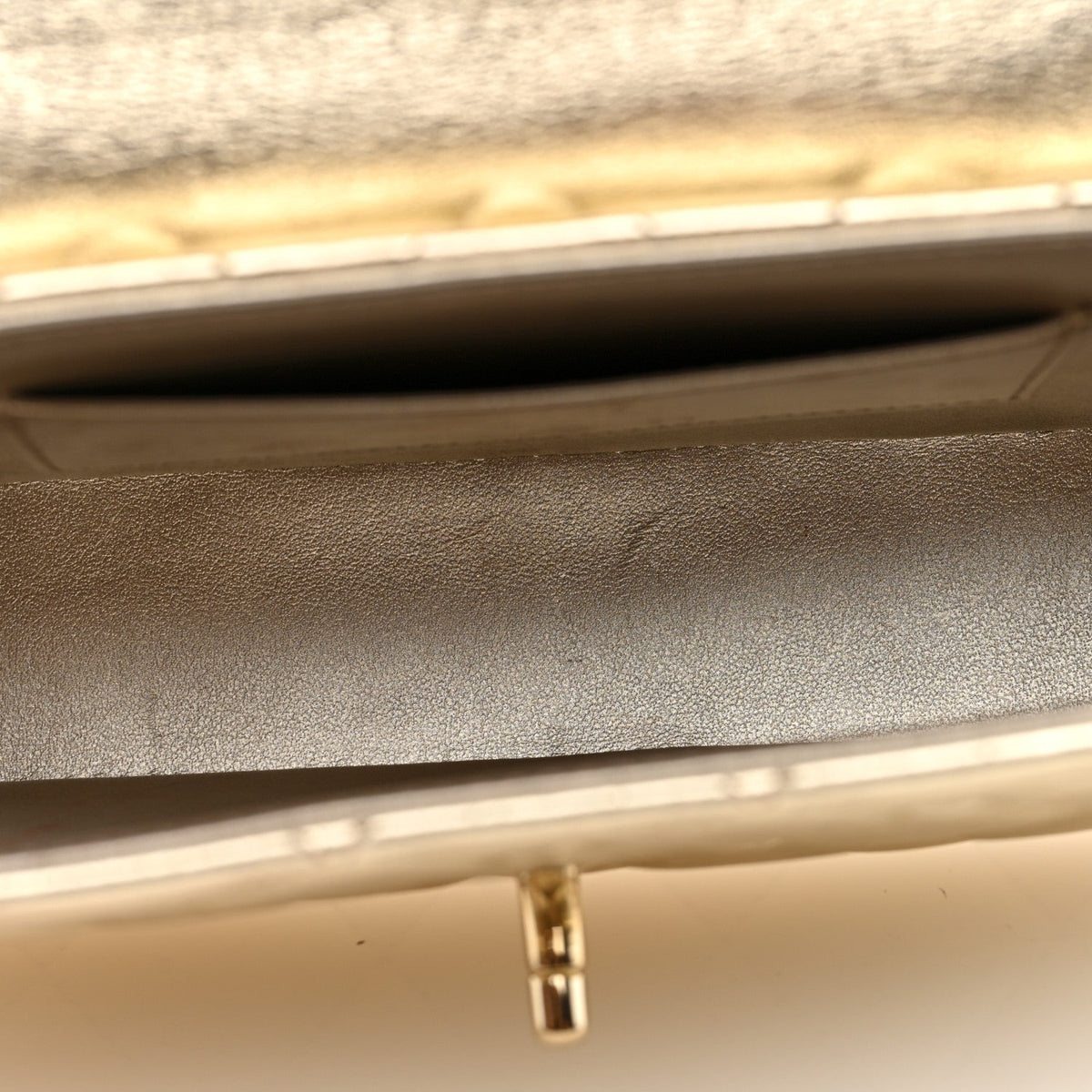 Metallic Lambskin Quilted Flap Phone Holder With Chain Gold