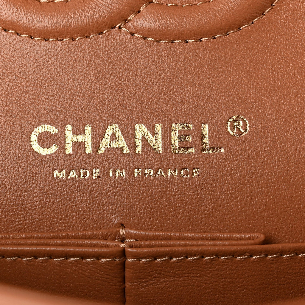 Lambskin Quilted Small Double Flap Brown