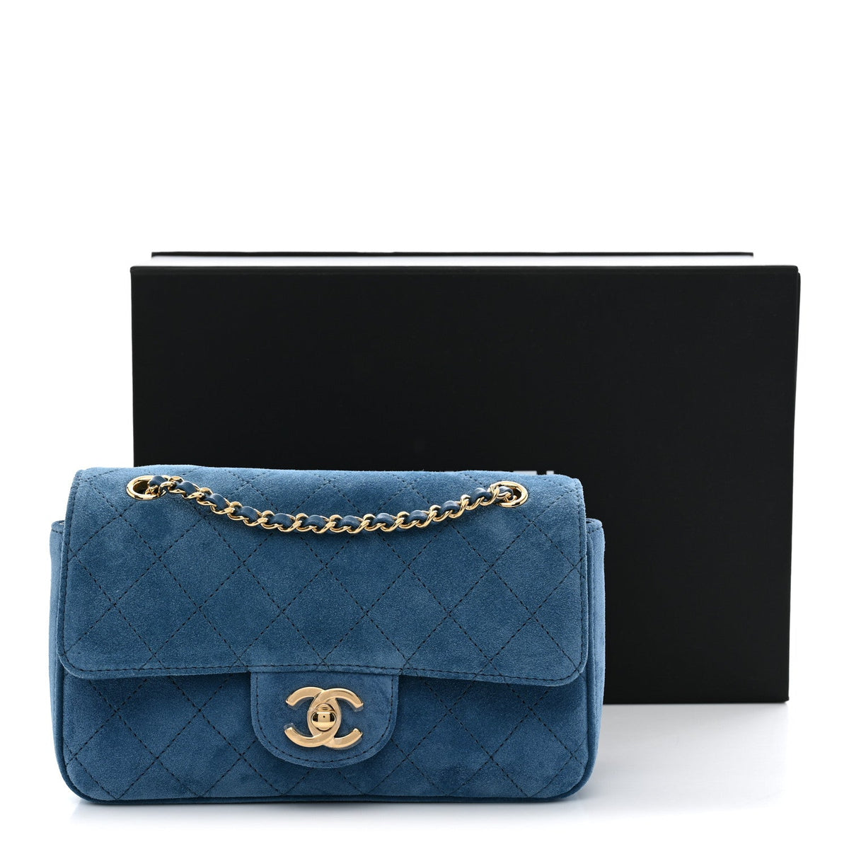 Suede Calfskin Mini Souplissimo Flap Blue